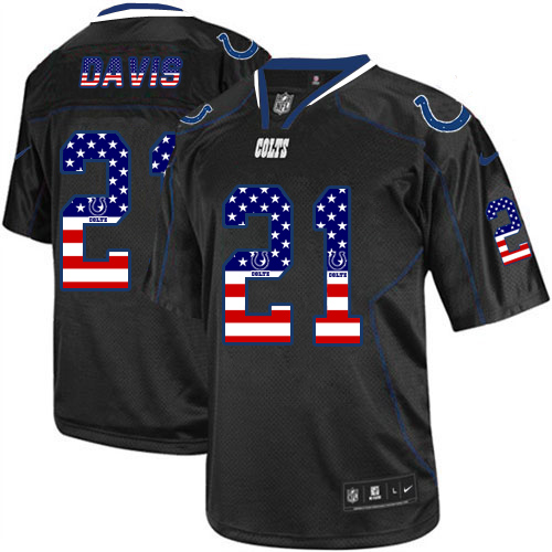 Men's Elite Vontae Davis Nike Jersey Black - #21 USA Flag Fashion NFL Indianapolis Colts